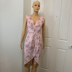 Cooper St Size 4 V Neck Gathered Front Cut Pink Orange Floral Zipper Back Midi